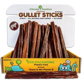 Gullet Sticks 24 Count 100% Natural Beef Esophagus Dog Chews 6' Premium Dog Treats for Training Puppies & Adults Zero Filler or Preservatives