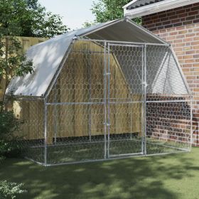 Dog Cages with Roof and Door Silver Galvanized Steel