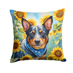 Australian Cattle Dog in Sunflowers Throw Pillow Machine Washable, Indoor Outdoor Decorative Pillow for Couch, Bed or Patio, 14Hx14W